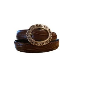 Reversible Belt-Silver Buckle-Brown Alligator and Black Leather Ladies Large